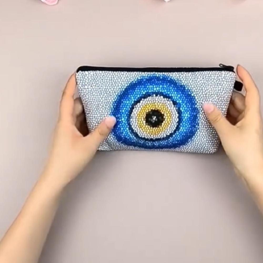 GREEK Blue Evil Eye Mosaic MAKE UP ZIPPER POUCH NEW